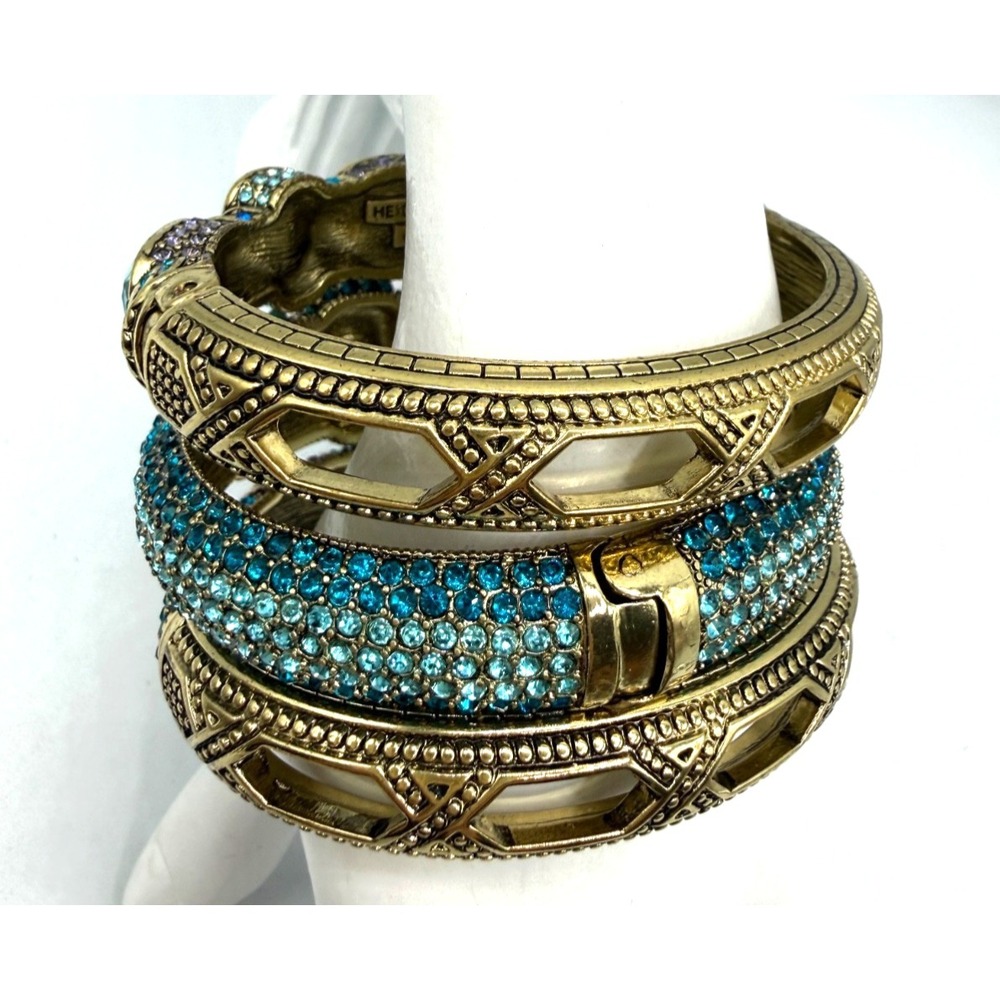 Heidi Daus Triple Play Crystal Bangle Bracelet 3 pc BLUE SZ S/M STUNNING BLUES! - Picture 11 of 12